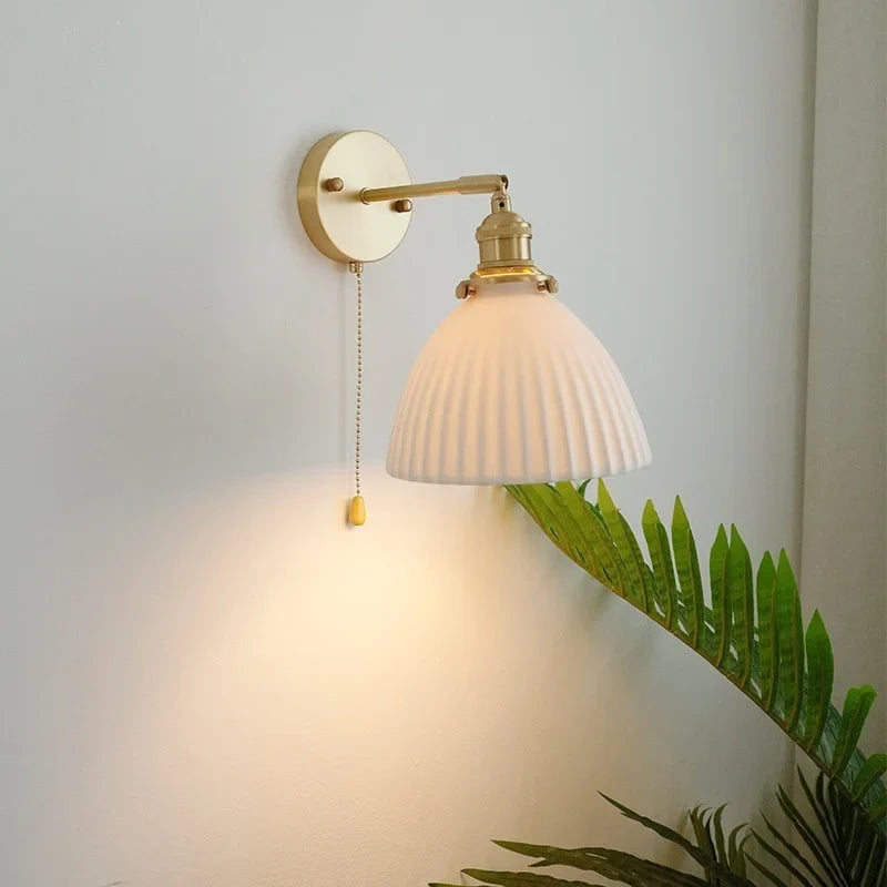 Afralia™ Copper Ceramic Wall Sconce Pull Chain LED Wall Light