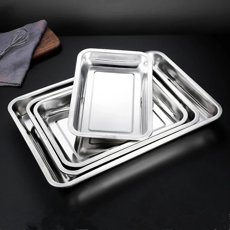 Afralia™ Stainless Steel BBQ Trays Dessert Baking Pan Kitchen Organizer Dish