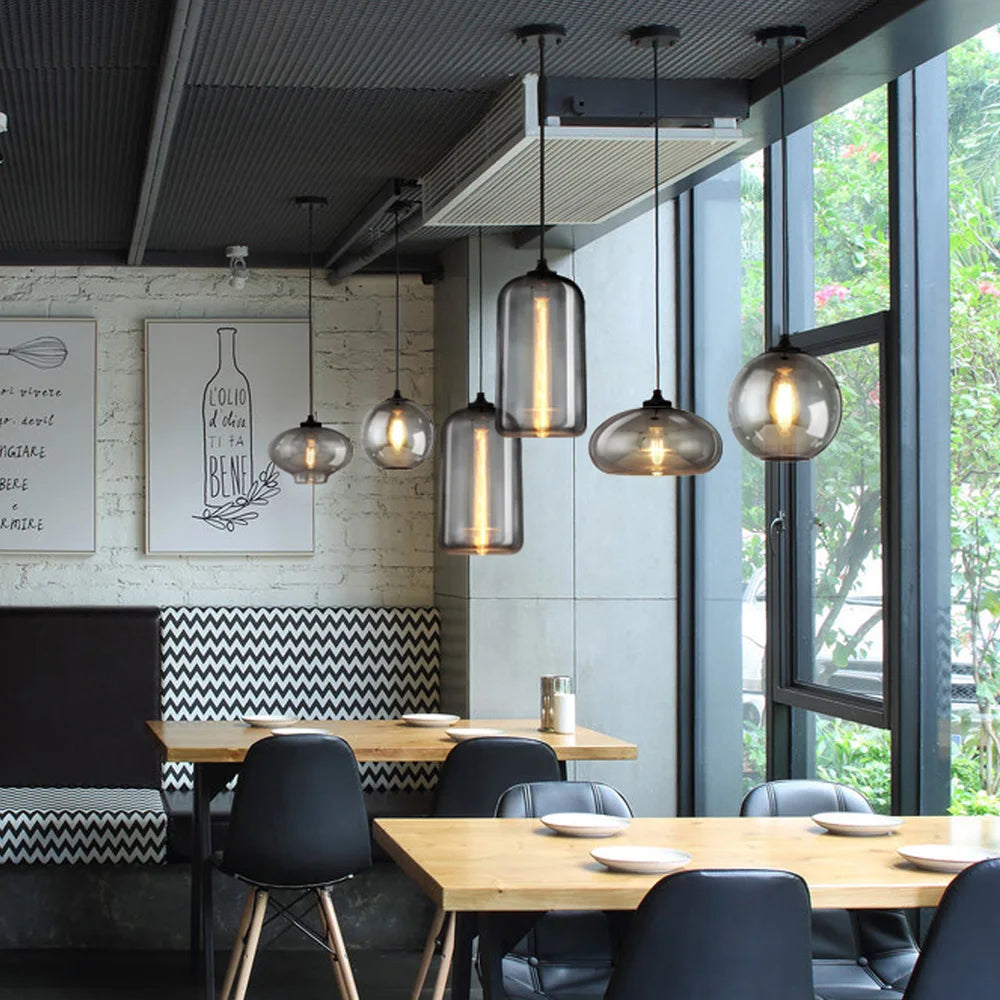 Afralia™ Gray Glass Pendant Light for Bar Stair Dining Room E27 Edison Lamp Lighting