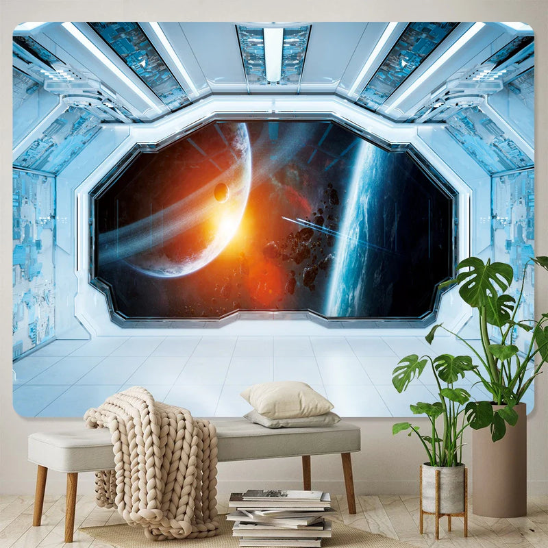 Space Capsule Psychedelic Tapestry for Home Decor by Afralia™, Hippie Boho Yoga Mat