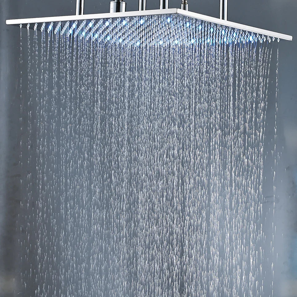 Afralia™ 20" Chrome LED Rain Shower Head Ceiling Mounted Top Sprayer with Arm