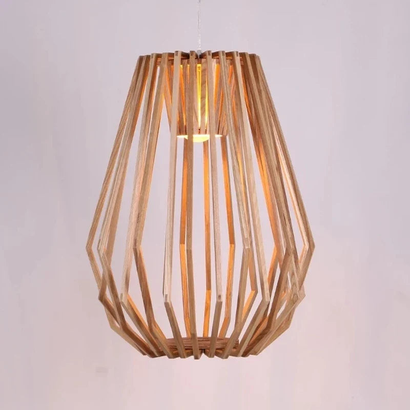 Afralia™ Nordic Wooden Cage Chandelier: Modern Solid Wood Art LED Lamp for Home Decor