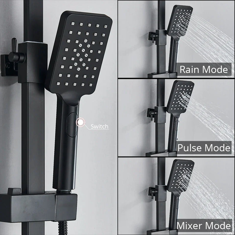 Afralia™ Thermostatic Shower Faucet Set with Rainfall Head - Wall Mounted Bathtub Mixer Tap