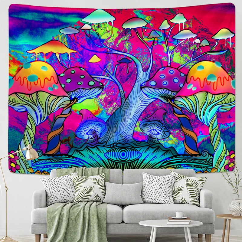 Magic Mushroom Mandala Tapestry Wall Hanging by Afralia™ - Boho Psychedelic Home Decor