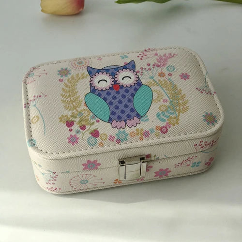 Afralia™ Owl Makeup Box with Mirror & Jewelry Organizer