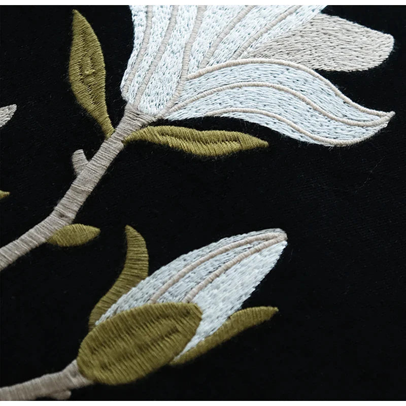 Afralia™ Round Velvet Floral Garland Embroidered Cushion Cover - French Retro Style