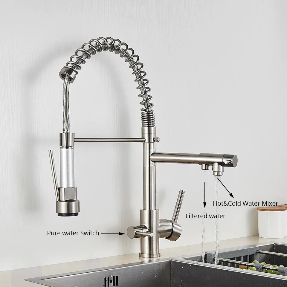 Afralia™ Kitchen Water Filter Faucet: Three Spout Mixer, 360° Rotation, Water Purification Feature