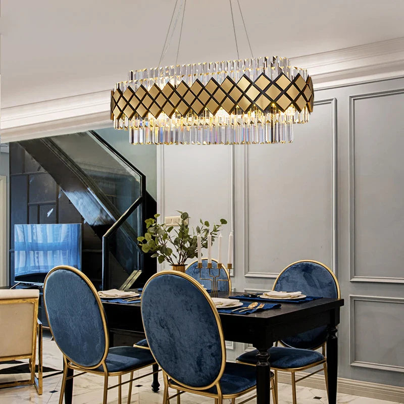 Afralia™ Gold LED Crystal Clear Art Deco Chandelier for Foyer