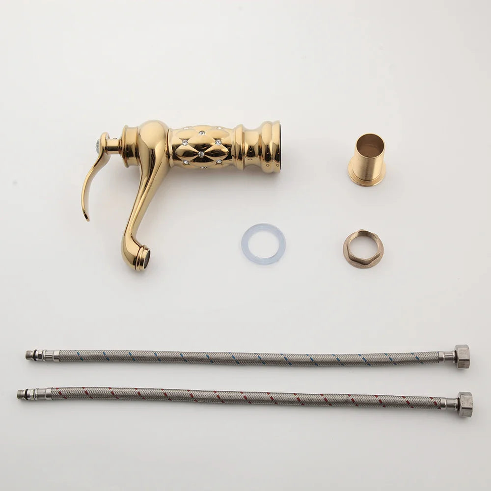 Afralia™ Golden Plated Bathroom Basin Faucet High Short Style Single Handle Sink Mixer Tap