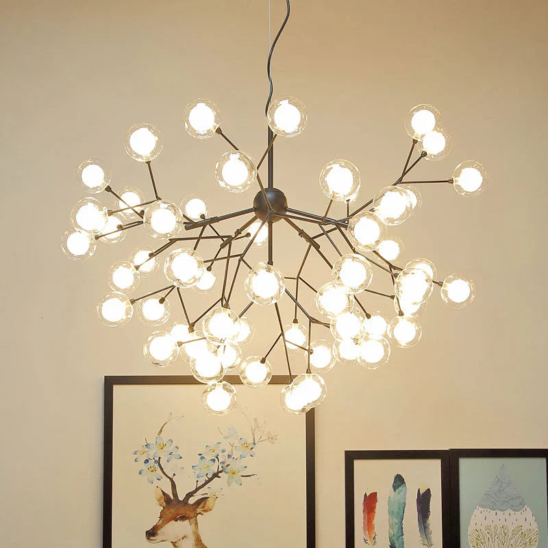 Afralia™ Heracleum Firefly Glass Ball Chandelier: Gold Luxury Lighting for Dining Kitchen Staircase