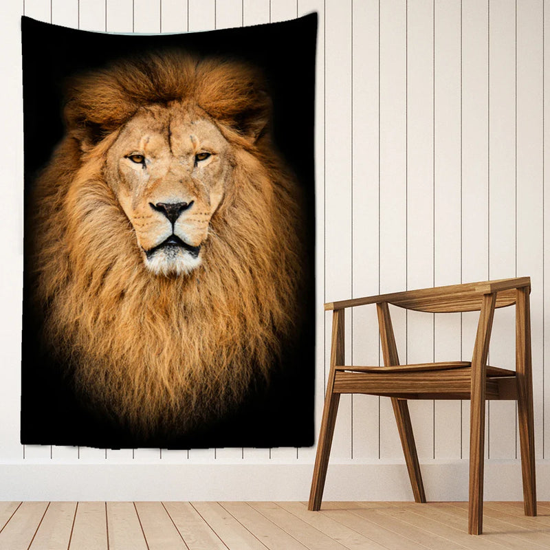 Afralia™ Majestic Lion Pattern Tapestry Art Wall Hanging Yoga Rug Bedroom Decor