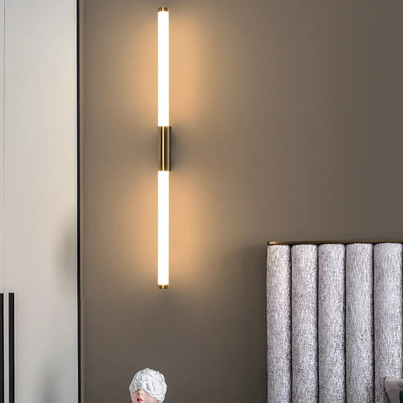 Afralia™ Linear LED Wall Lamp Metal Tube Gold Sconce for Living Room Bedroom Aisle