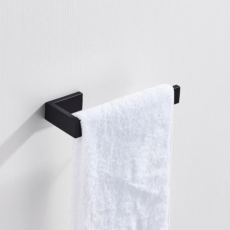 Afralia™ Black Bathroom Hardware Set: Robe Hook, Towel Bar, Shelf, Tissue Holder, Toothbrush Organizer