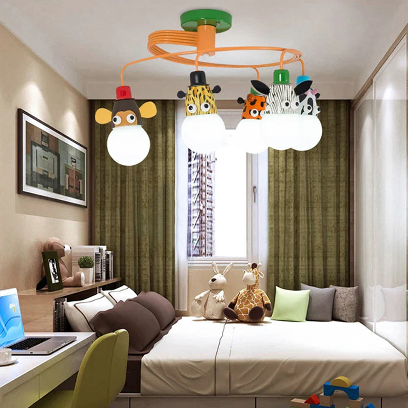 Afralia™ Nordic Kids LED Animal Chandelier for Bedroom Study Room, Iron Resin Lighting