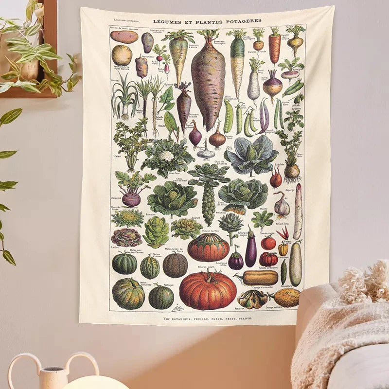 Afralia™ Botanical Plant Chart Tapestry Wall Hanging - Boho Decor Art Illustration