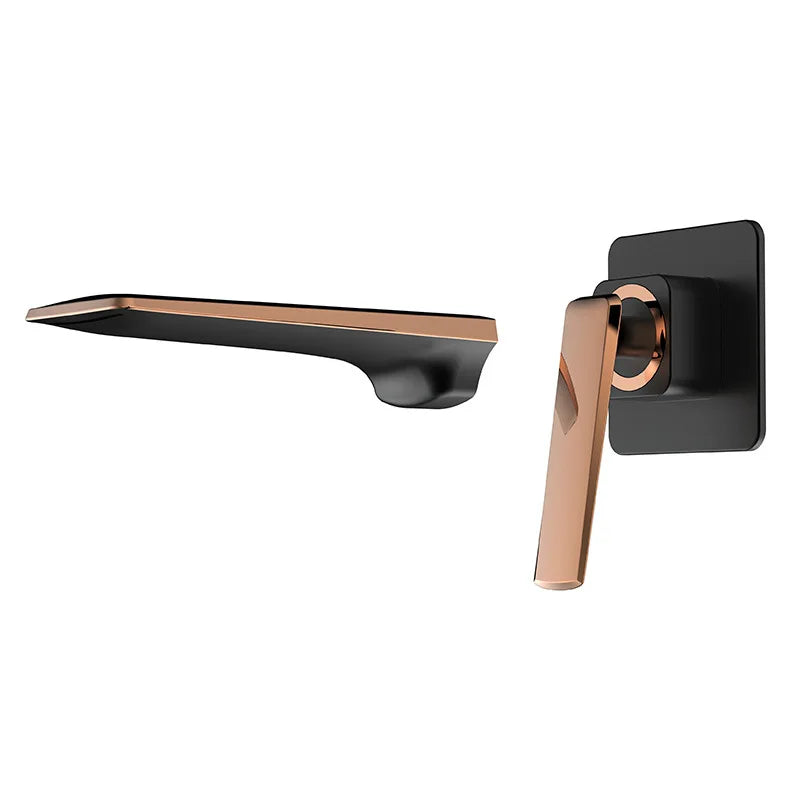 Afralia™ Rose Gold & Black Basin Faucet Set: In-Wall Waterfall Mixer Tap