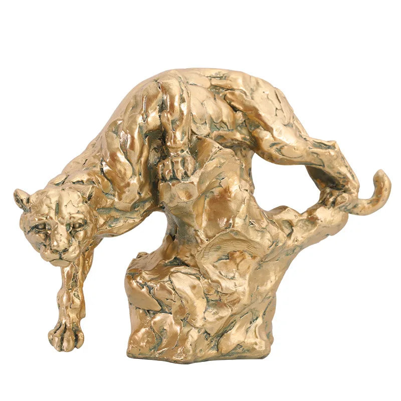 Afralia™ Golden Leopard Resin Panther Figurine: Luxury Home Office Decor & Gift