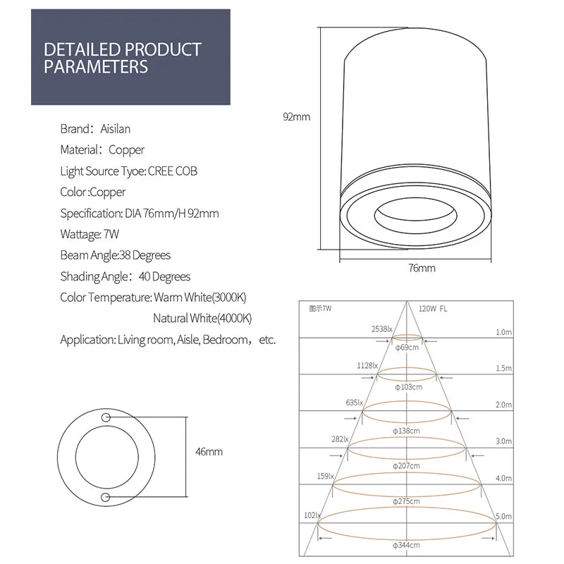 Afralia™ Copper LED Downlight: CRI 97, Anti-glare Design, Indoor Ceiling Lamp