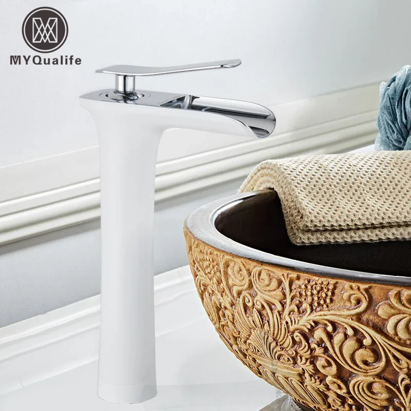 Afralia™ White Brass Basin Faucet with Single Handle, Hot Cold Water Mixer