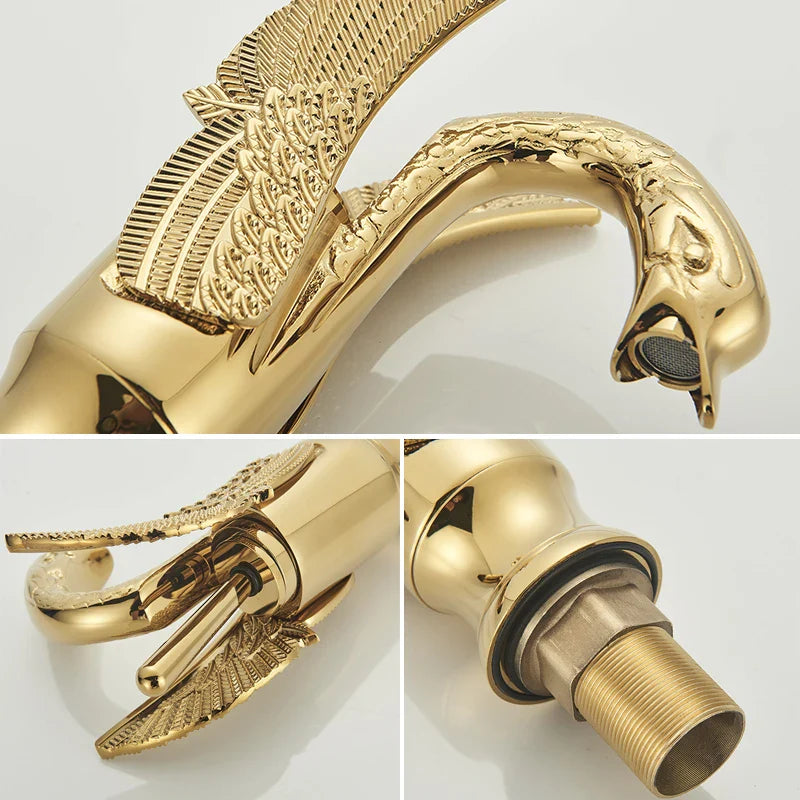Afralia™ Swan Brass Basin Faucet: Luxury Single Hole Basin Mixer Tap for Bathroom