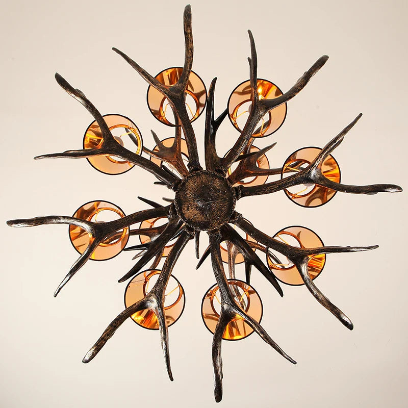 Afralia™ Retro Antlers LED Chandelier Table Dining Room Kitchen Interior Lighting Fixture