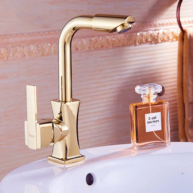 Afralia™ Brass Basin Faucet Swivel Spout Vanity Sink Mixer - Gold/Rose Gold/Chrome