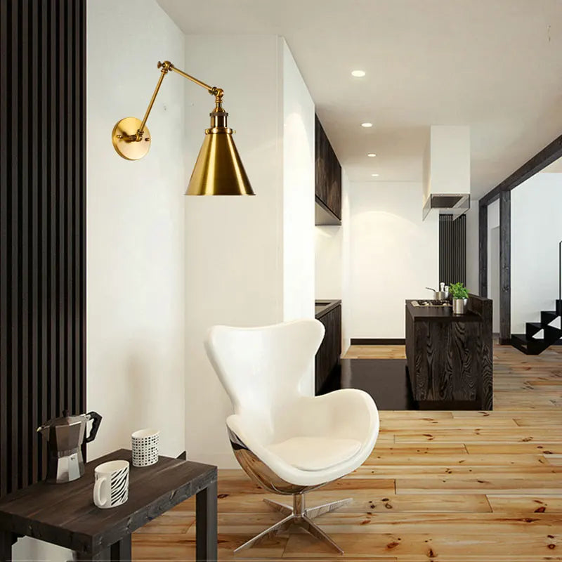 Afralia™ Nordic Gold Industrial Folding Wall Lamp for Home Decor and Café Lighting.