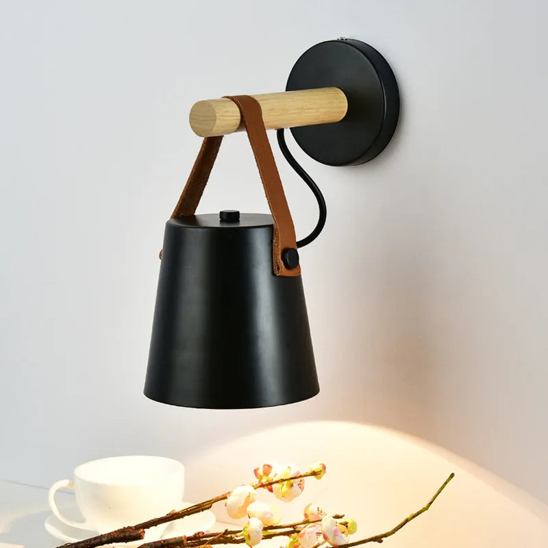 Afralia™ Modern Nordic Wood Wall Lights Bedroom Lamp Black White LED Sconce Lighting