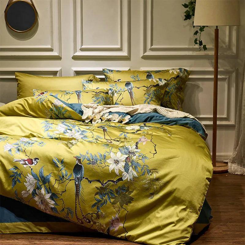 Afralia™ 600TC Egyptian Cotton Bird Plant Flowers Bedding Set with Digital Printing