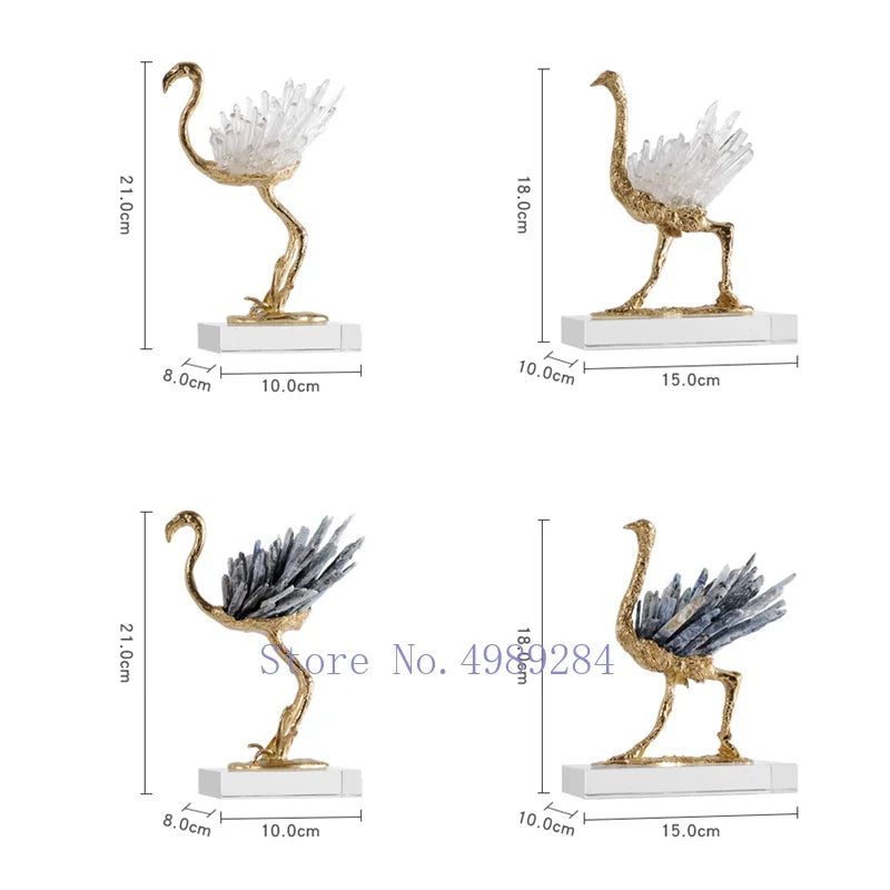 Afralia™ Golden Crane Copper Crystal Handmade Home Decor Craft