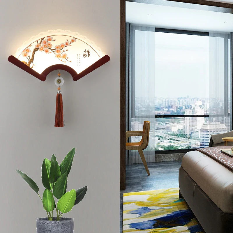 Afralia™ Fan-shaped Wood Wall Lamp: LED Retro Japanese Light for Bedroom, Living Room, Aisle