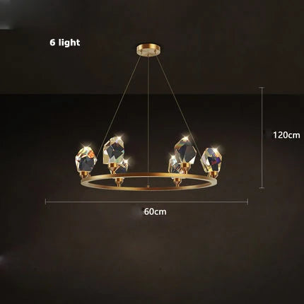 Afralia™ Crystal Copper Round Chandelier: Elegant LED Suspension Lamp for Dinning Room