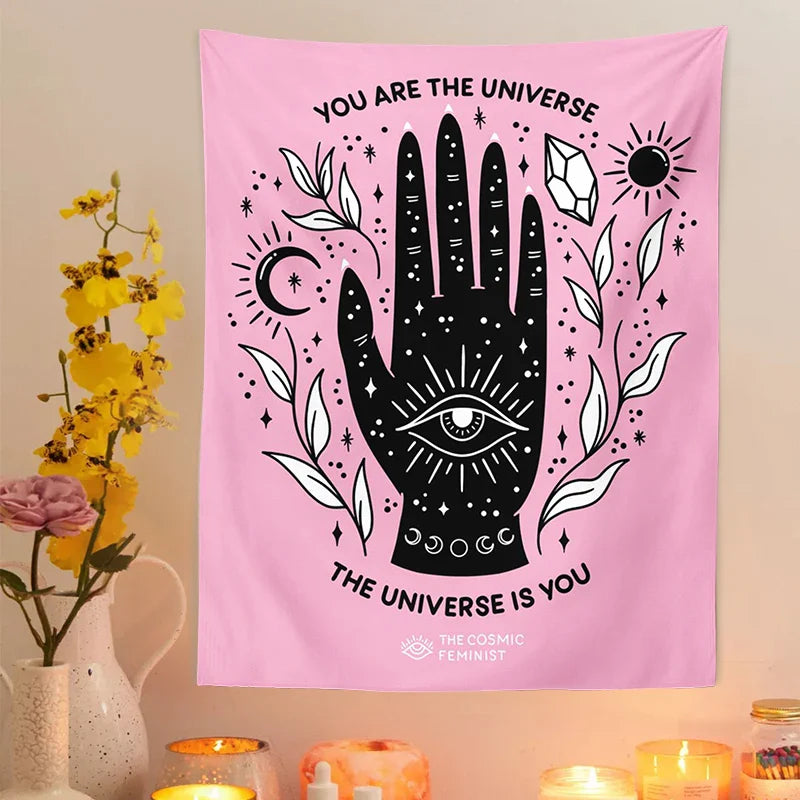 Pink Sun Moon Tapestry Magic Wall Hanging Tarot Bohemian Decor for Girls Dorm Room - Afralia™