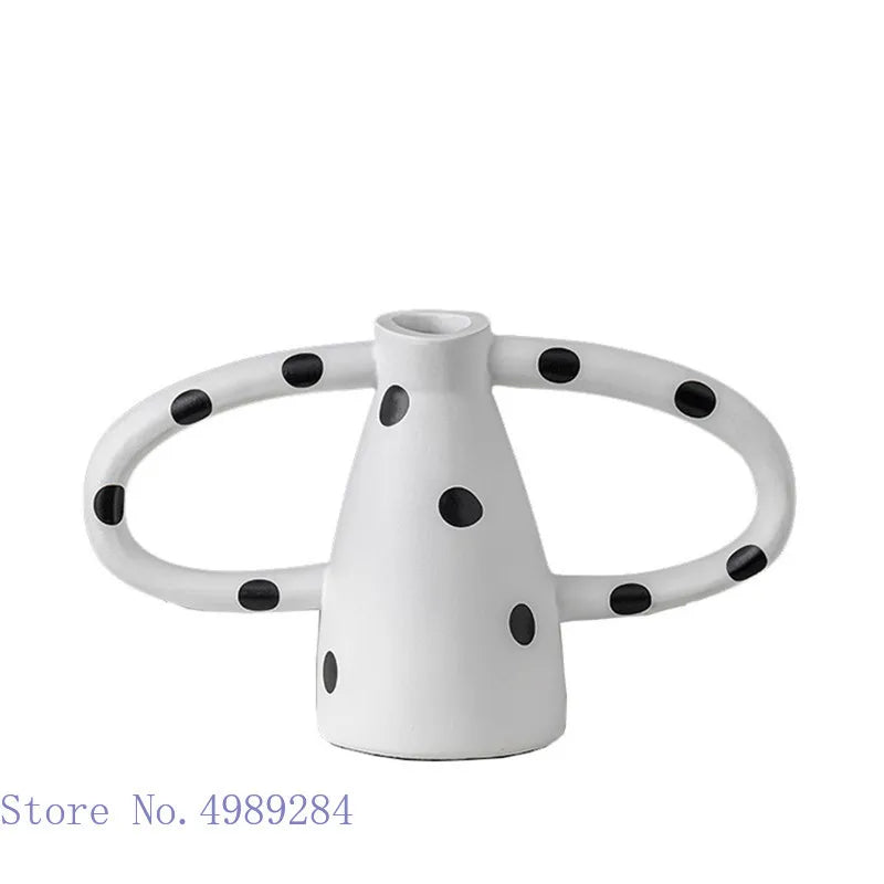 Afralia™ Ceramic Vase with Black and White Spots | Abstract Wave Point Design