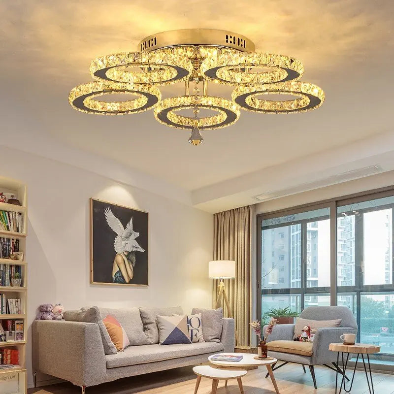 Afralia™ Crystal LED Ceiling Chandelier for Modern Living Room Decor Luxe Lighting Fixtures