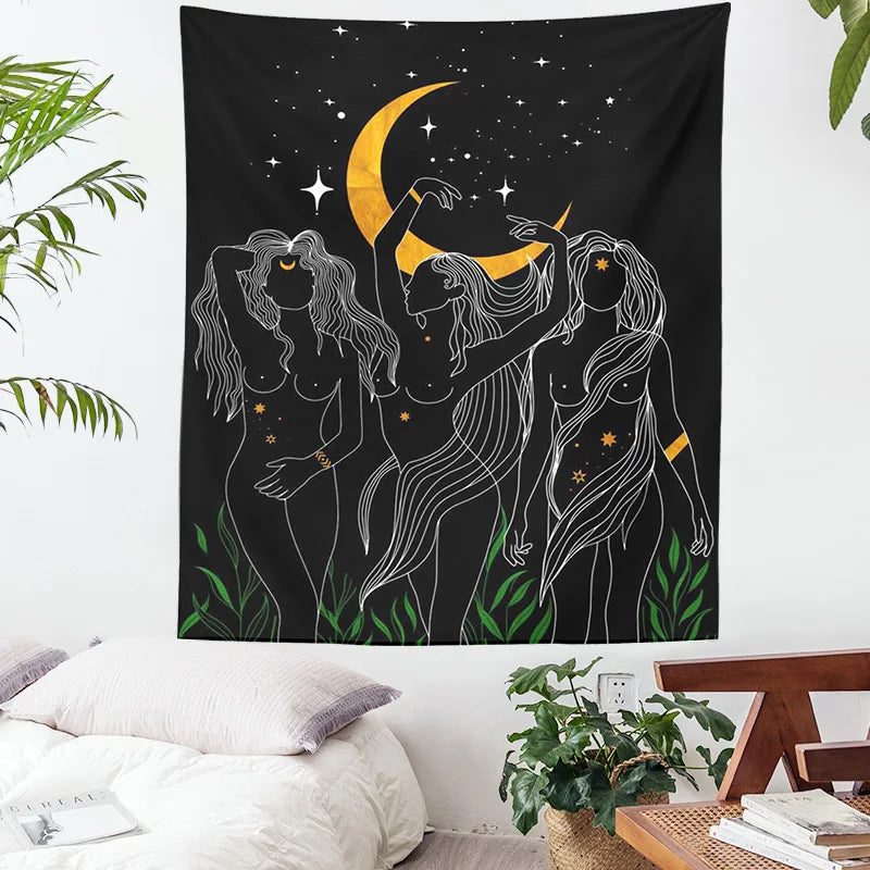 Afralia™ Moon Woman Tapestry: Psychedelic Art Wall Hanging for Boho Decor