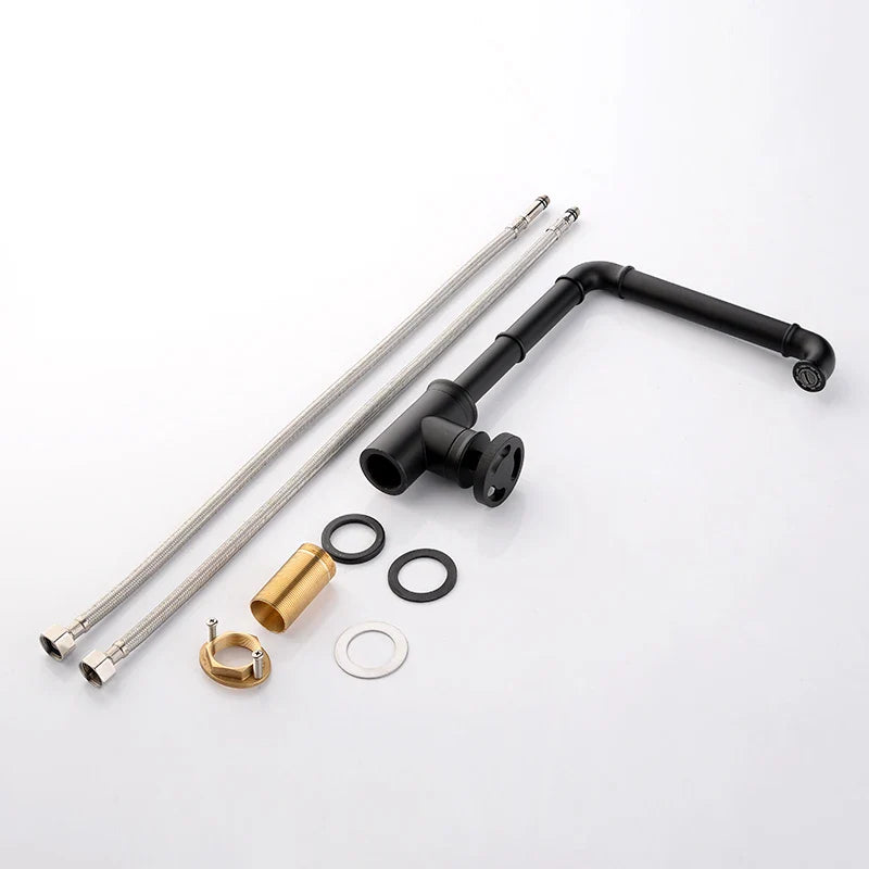 Afralia™ Matte Black Brass Bathroom Faucet Hot Cold Mixer Industrial Style WF-20B05K