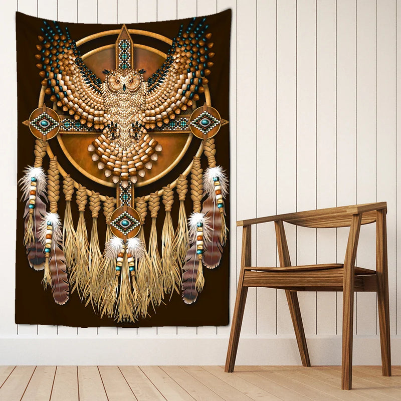 Afralia™ Owl Windbell Tapestry Wall Hanging Psychedelic Magic Art Home Decor