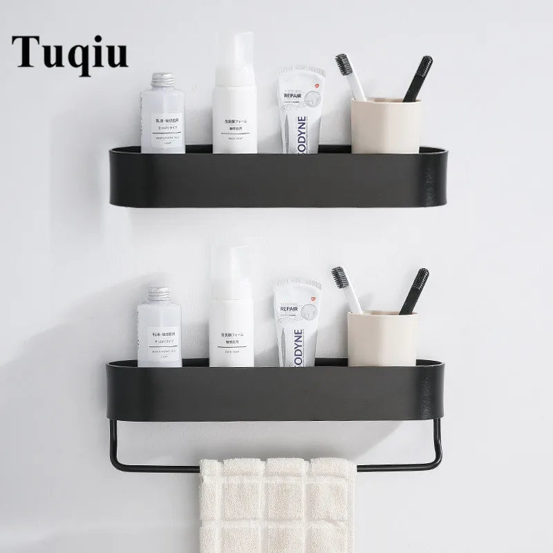 Afralia™ Aluminum Bathroom Shelf with Towel Bar for Bath/Shower Organization