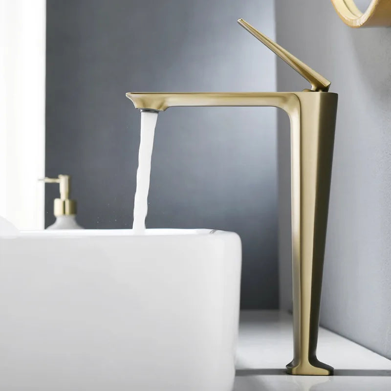 Afralia™ Brushed Gold Basin Faucet - Hot/Cold Sink Tap - Deck Mount Mixer