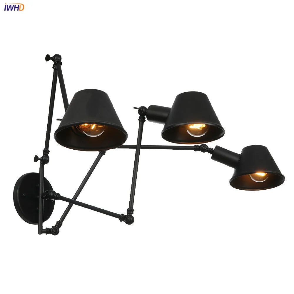 Afralia™ Swing Arm LED Wall Light Industrial Vintage Sconce - 3 Heads Loft Style