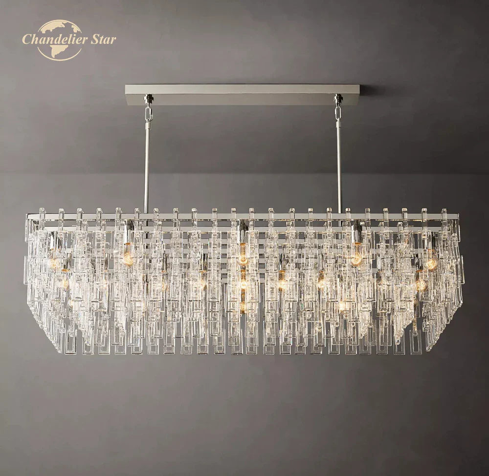 Afralia™ Black Marignan K9 Crystal Rectangular Chandelier for Living Dining Room
