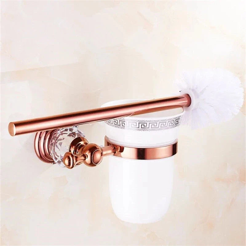 Afralia™ Rose Gold Bathroom Accessories Set: Towel Rack, Paper Holder, Toilet Brush Holder, Hooks