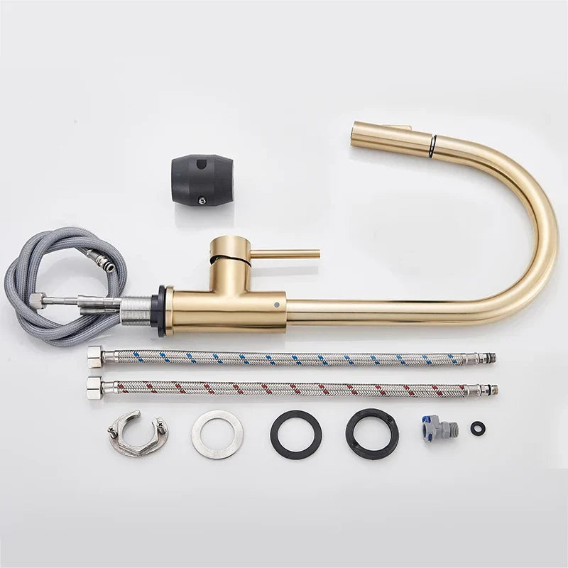 Afralia™ Brushed Gold Kitchen Faucet with 360° Rotating Spout and Two Outlet Modes