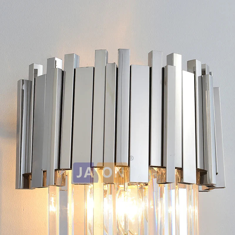 Afralia™ Crystal Clear LED Wall Sconce Chrome Silver Gold Wall Light for Bedroom