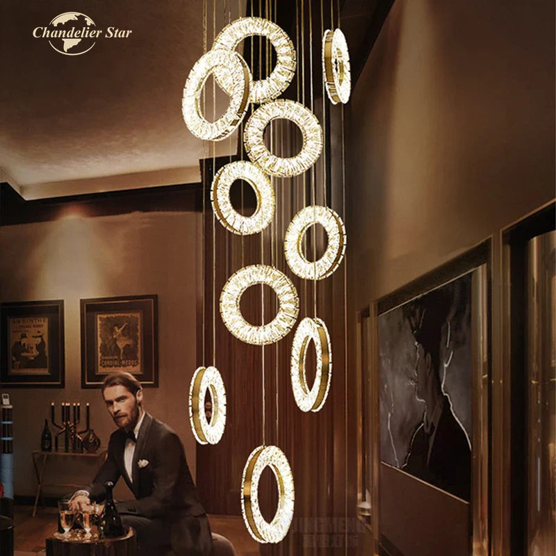 Afralia™ LED Crystal Chandelier Stainless Steel Pendant Light for Living Room