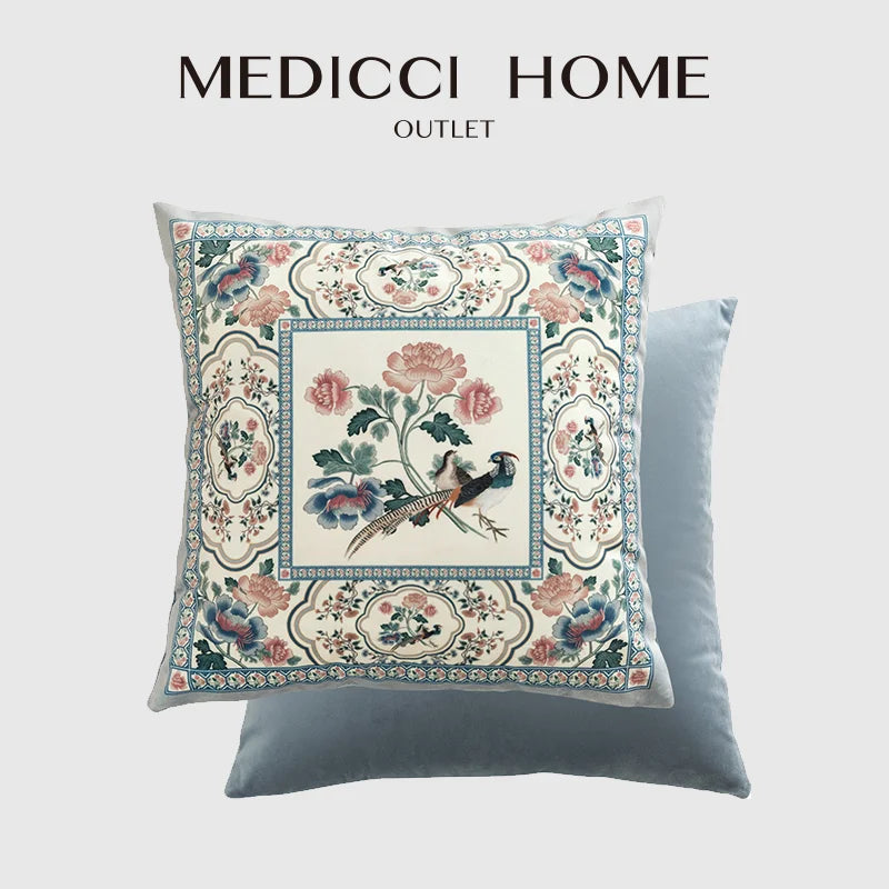 Afralia™ Birds' Chirp & Flower Fragrance Chinese Pattern Pillow Cover for Couch & Bed