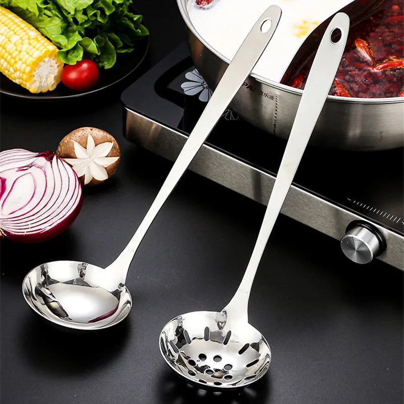 Afralia™ Stainless Steel Long Handle Soup Ladle Colander Tableware for Home Utensils