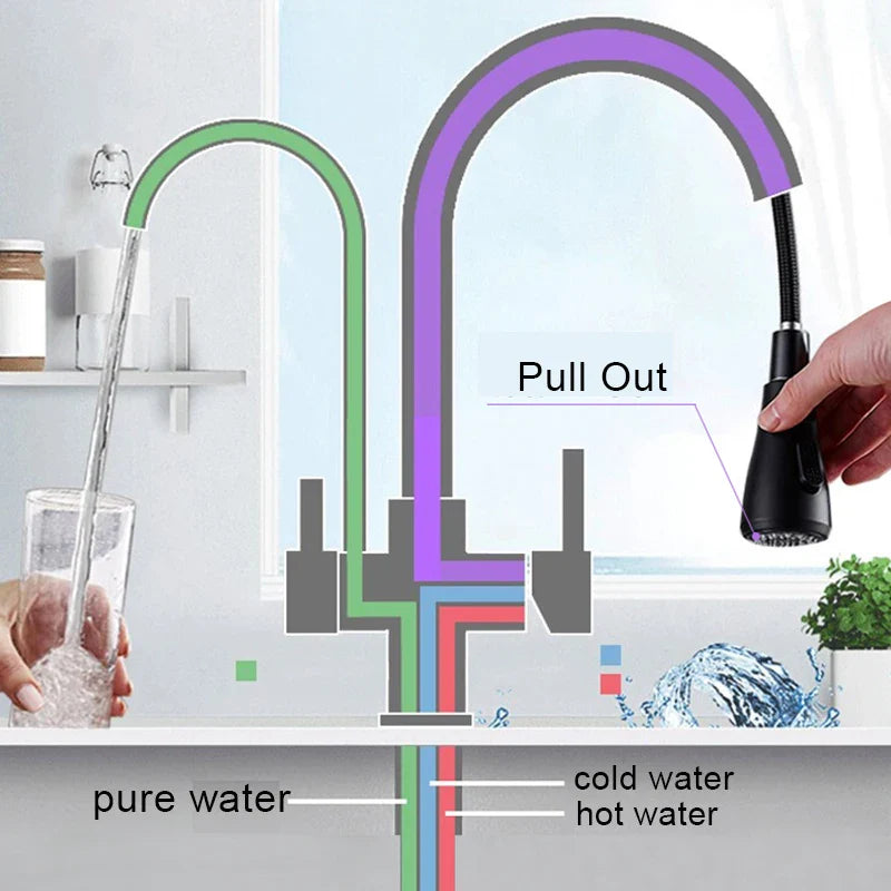 Afralia™ Matte Black Pure Water Dual Handle Kitchen Mixer Taps