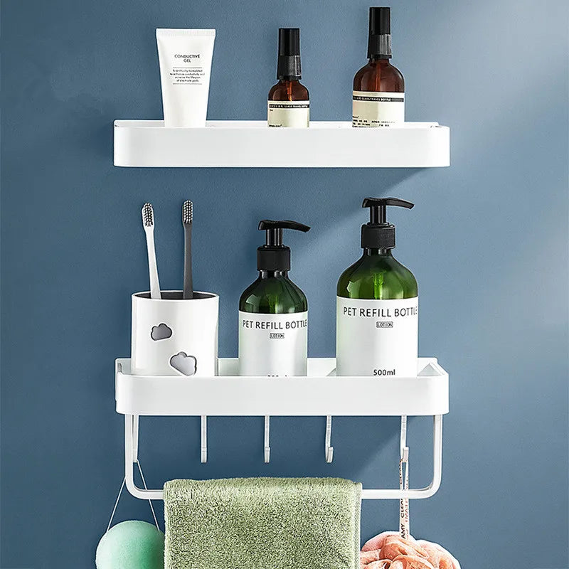 Afralia™ White Aluminum Bathroom Corner Shelf Wall Mounted for Shower and Kitchen Storage